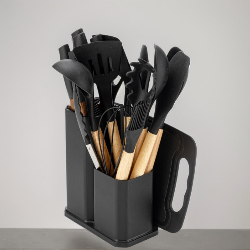 factory in stock silicone kitchenware 19-piece knife set kitchen tool belt storage spatula and soup spoon scraper cutting board details Picture