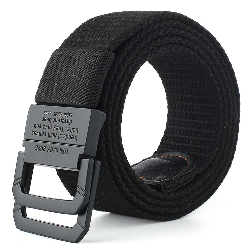 in stock wholesale canvas belt men's double ring buckle belt teenagers student fashion lengthened pant belt generation hair Item Picture