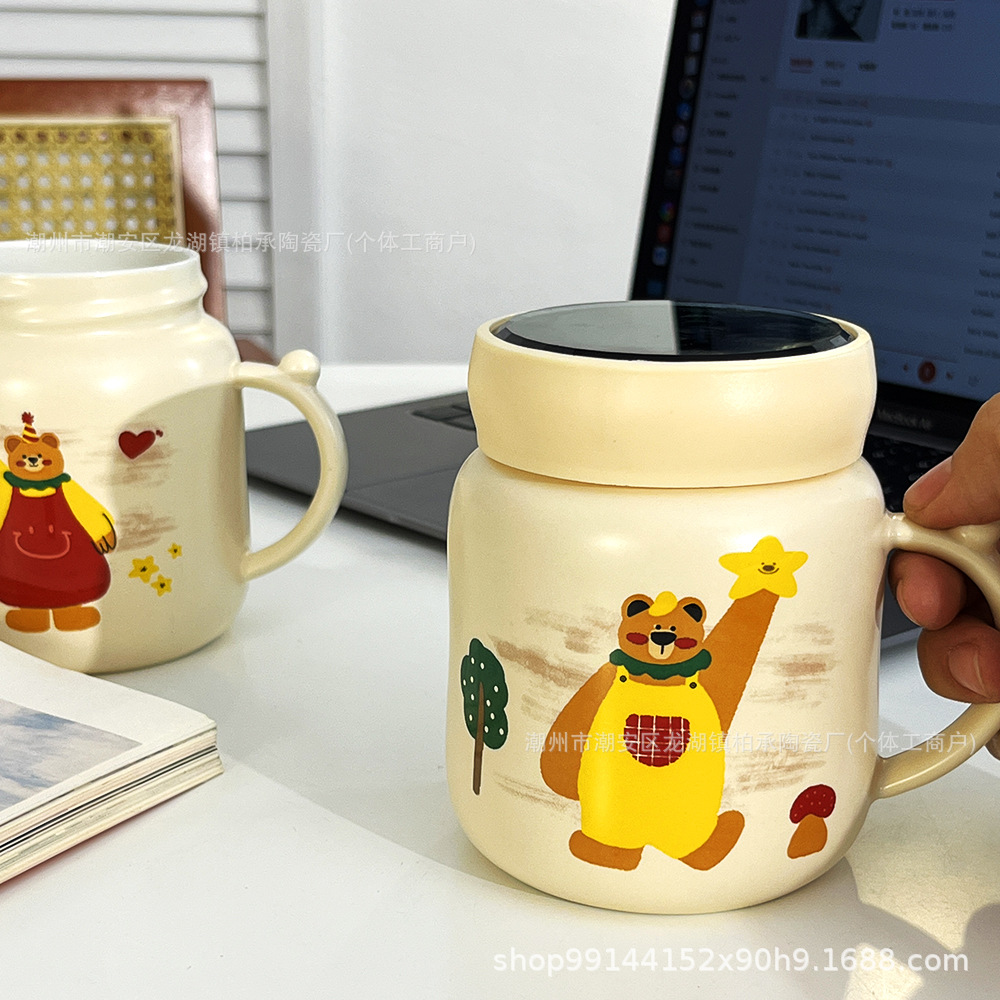 bear cup ceramic mug with lid couple good-looking household drinking cups office milk coffee cup details Picture