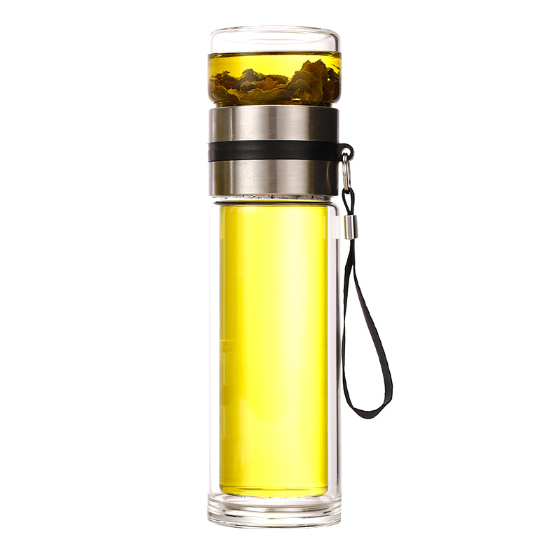 borosilicate double-layer separation tea brewing cup good-looking transparent tea and water separation heat insulation gift glass cup Item Picture