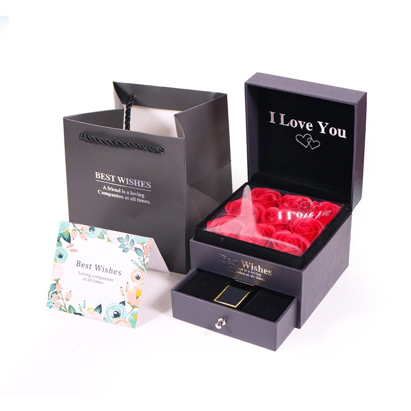 valentine's day rose jewelry box double drawer nine flower lipstick gift box necklace ring gift box wholesale details Picture