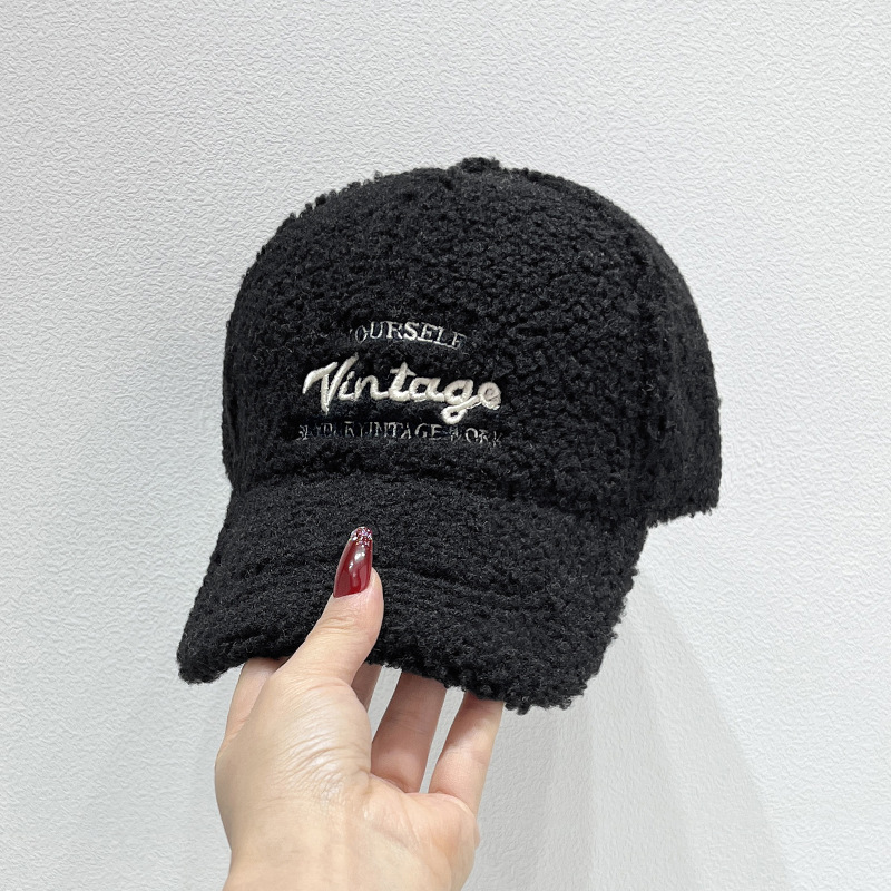 winter new plush warm embroidered letter baseball cap for women winter korean style versatile face-looking small peaked cap full figure