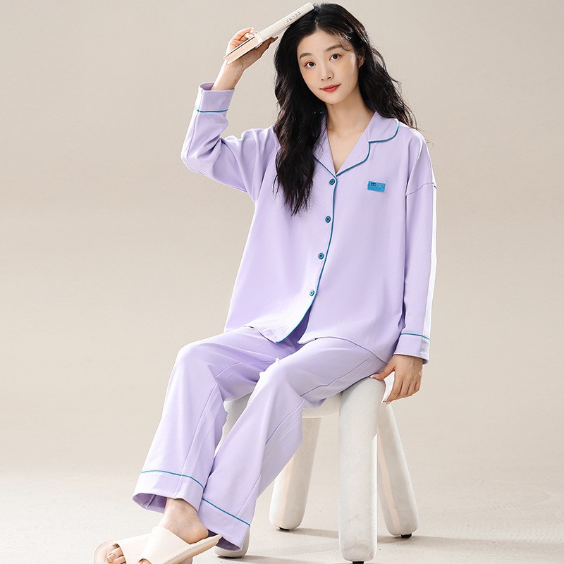 women's cotton pajamas spring autumn and winter long sleeves cardigan suit simple loose large size cotton homewear new Item Picture