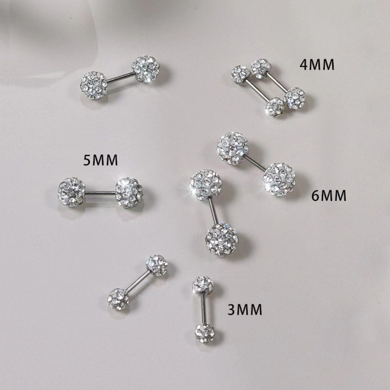 cross-border new arrival flash rhinestone ball advanced light luxury ear bone stud fashion screw tightening buckle ear ear bone pin ear-caring earrings Application Scenario
