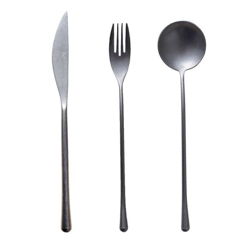 retro distressed 304 stainless steel western-style tableware set japanese main meal knife, fork and spoon restaurant home fruit fork tea spoon Item Picture