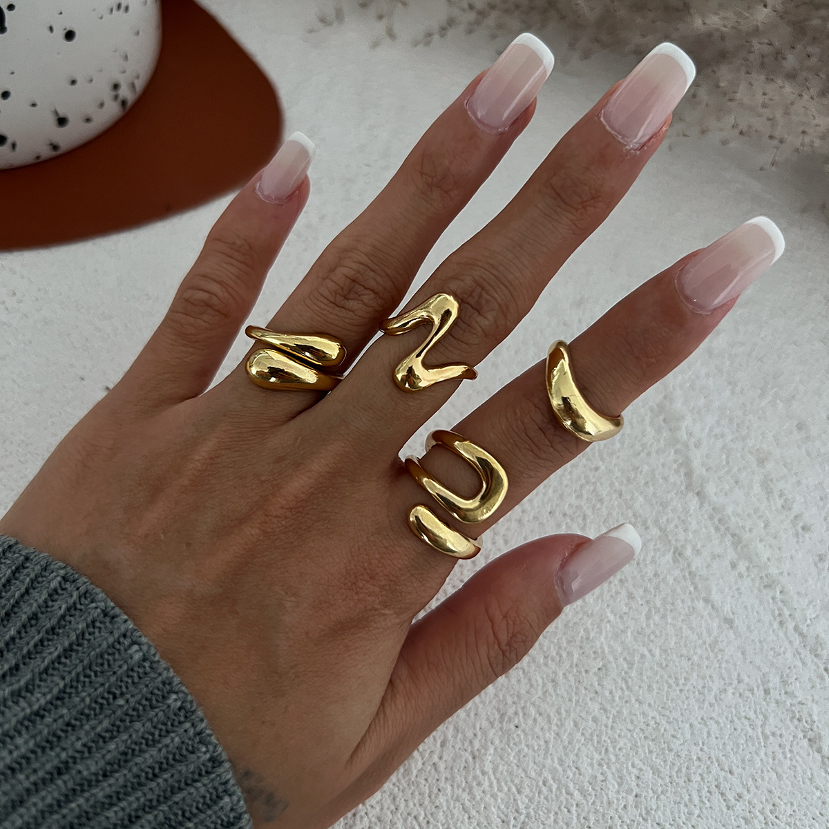 europe and america cross border hot selling bracelet personalized glossy irregular geometric knuckle ring hip hop style women's ring set full figure