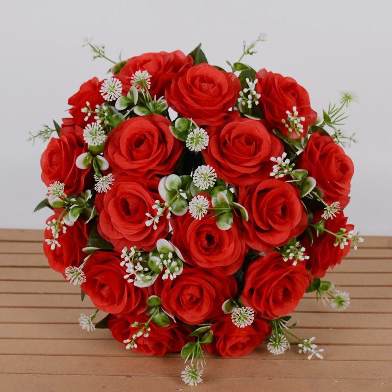 cross-border hot selling artificial flower fake rose flower bride holding juanhua home decoration wedding dress decoration plastic flowers full figure
