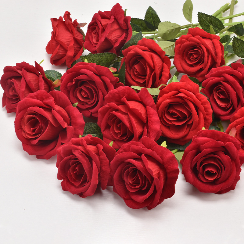 artificial flannel rose single artificial flower artificial flowers wedding home furnishing valentine's day decoration high-grade bouquet wall full figure