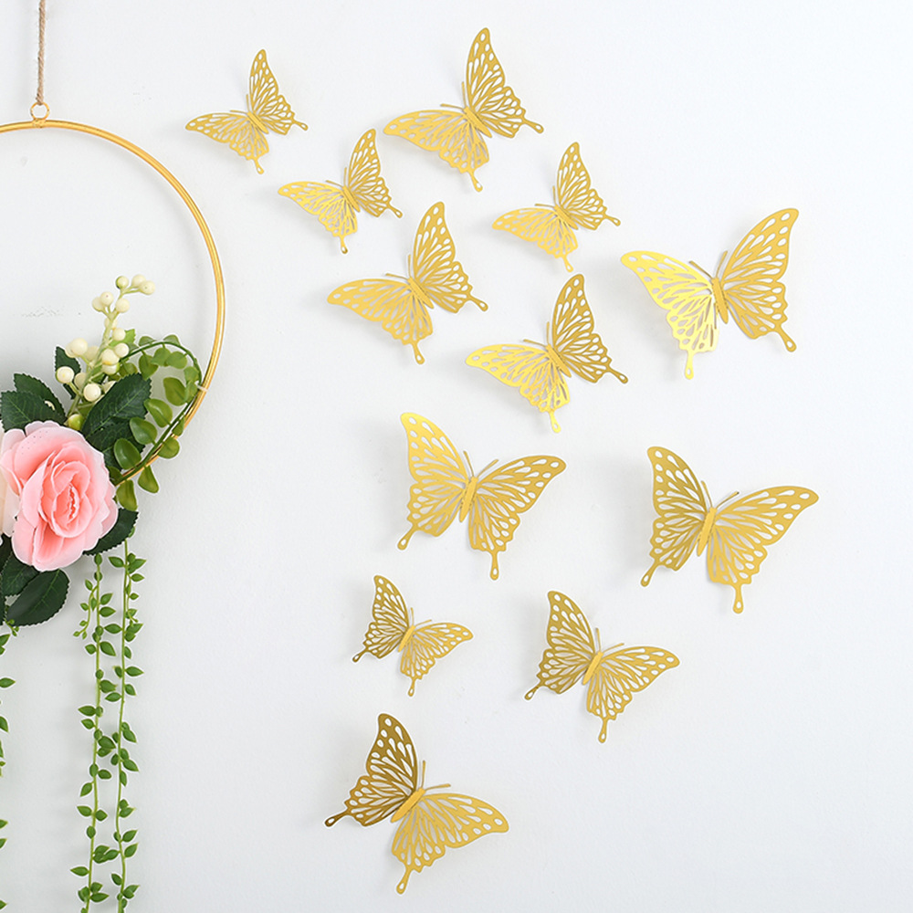 hollow butterfly wall stickers 3d three-dimensional hollow paper butterfly amazon foreign trade wedding festival layout home decoration Item Picture