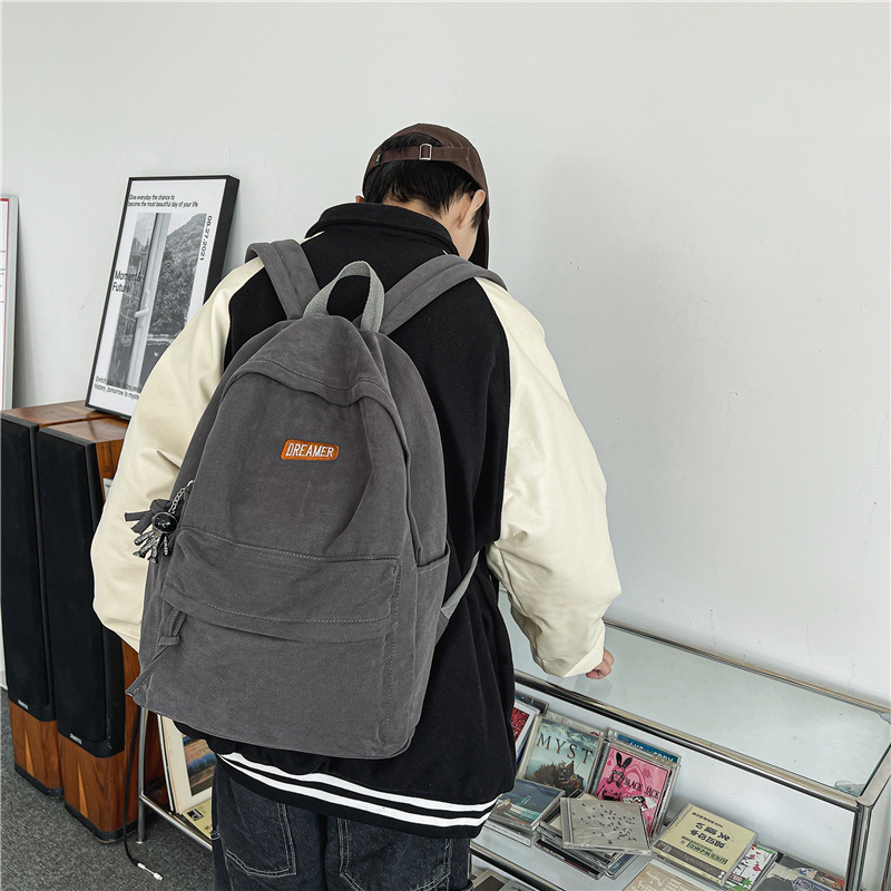 simple solid color casual large capacity backpack college students bag ins good-looking harajuku couple campus backpack Specification drawing