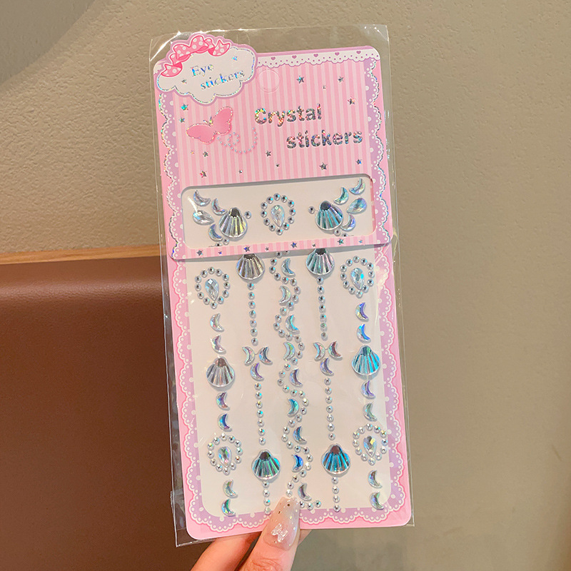 children's crystal stickers colorful pearl makeup face pasters mermaid diamond stickers little girl face sticker ornament gem Specification drawing