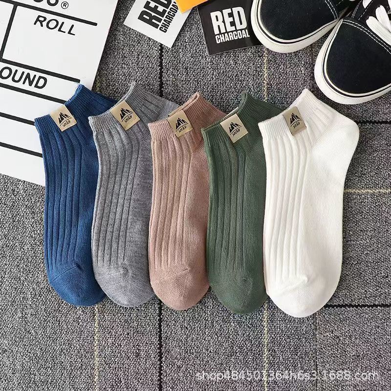 socks unisex short black and white summer breathable sweat absorbing deodorant solid color socks wear-resistant details Picture