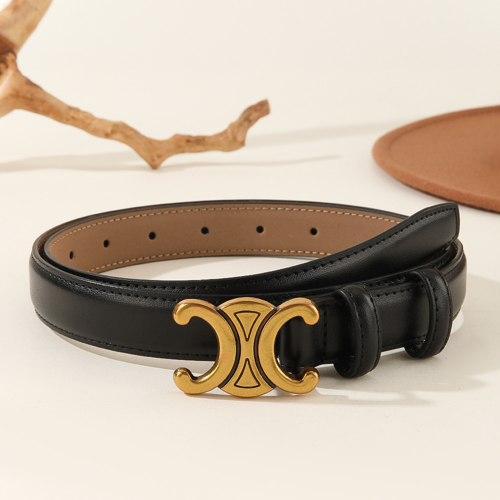 classic gold double c buckle women's belt genuine leather material light luxury belt trendy fashion jeans belt belt wholesale Item Picture