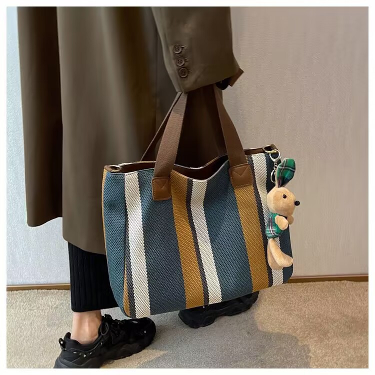 new trendy one-shoulder bag fashion city large capacity canvas textured handbag simple commute casual tote bag Specification drawing