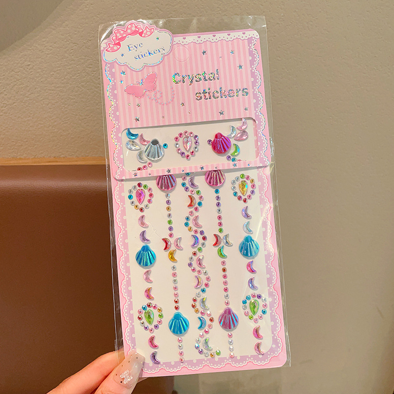 children's crystal stickers colorful pearl makeup face pasters mermaid diamond stickers little girl face sticker ornament gem details Picture