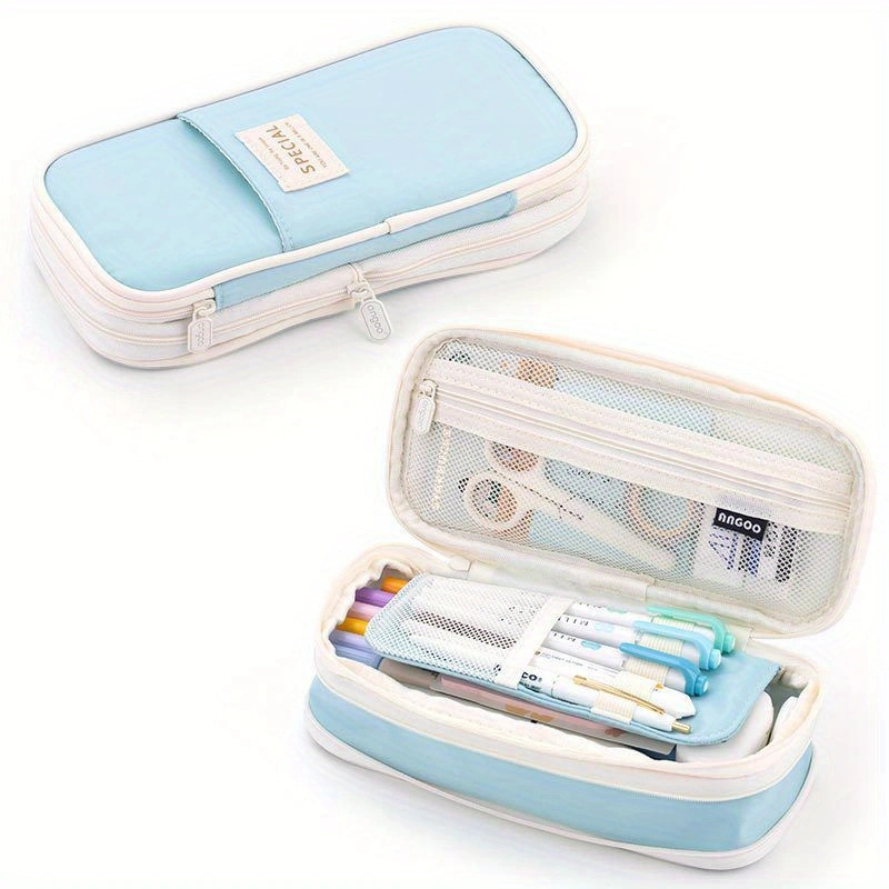 cross-border large capacity student pencil case korean macaron stationery pencil case twill type simple stain-resistant stationery box Item Picture