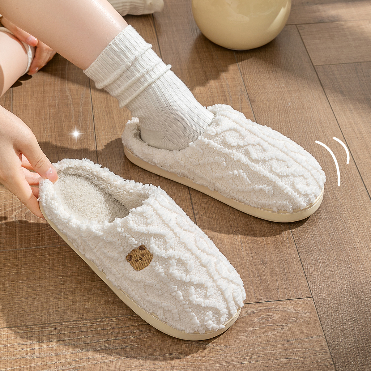 cotton slippers women's autumn and winter 2023 new interior home non-slip home couple wool slippers men's winter Specification drawing