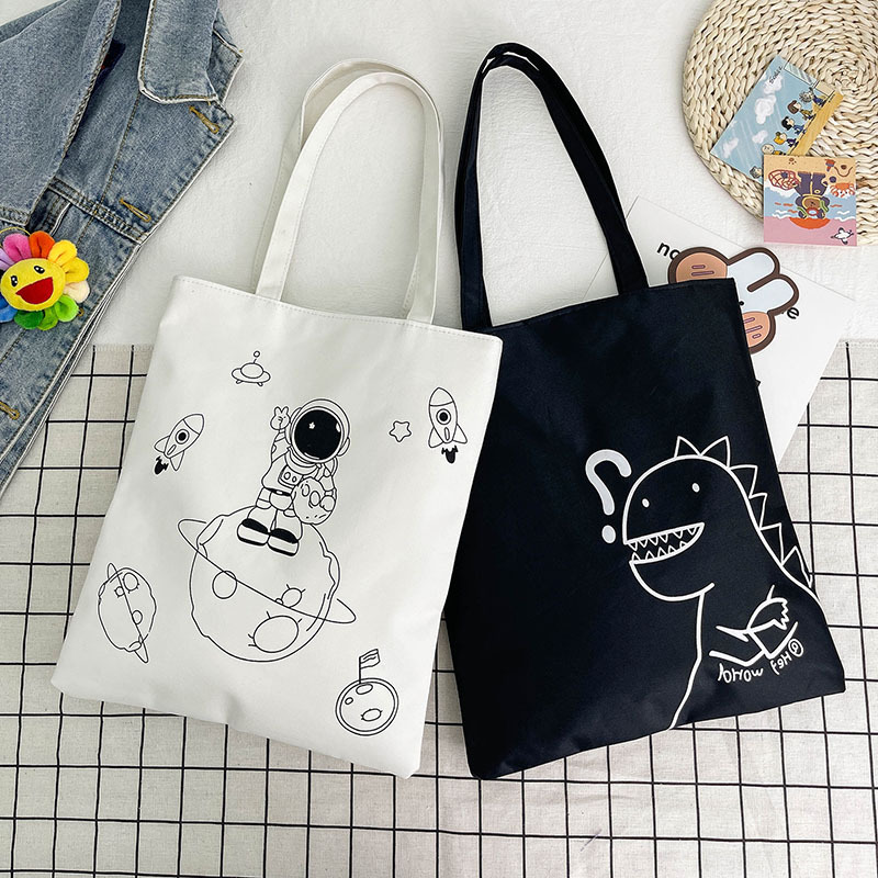 fashion simple japanese backpack summer new korean style large capacity canvas tote cartoon literary shoulder bag women Specification drawing