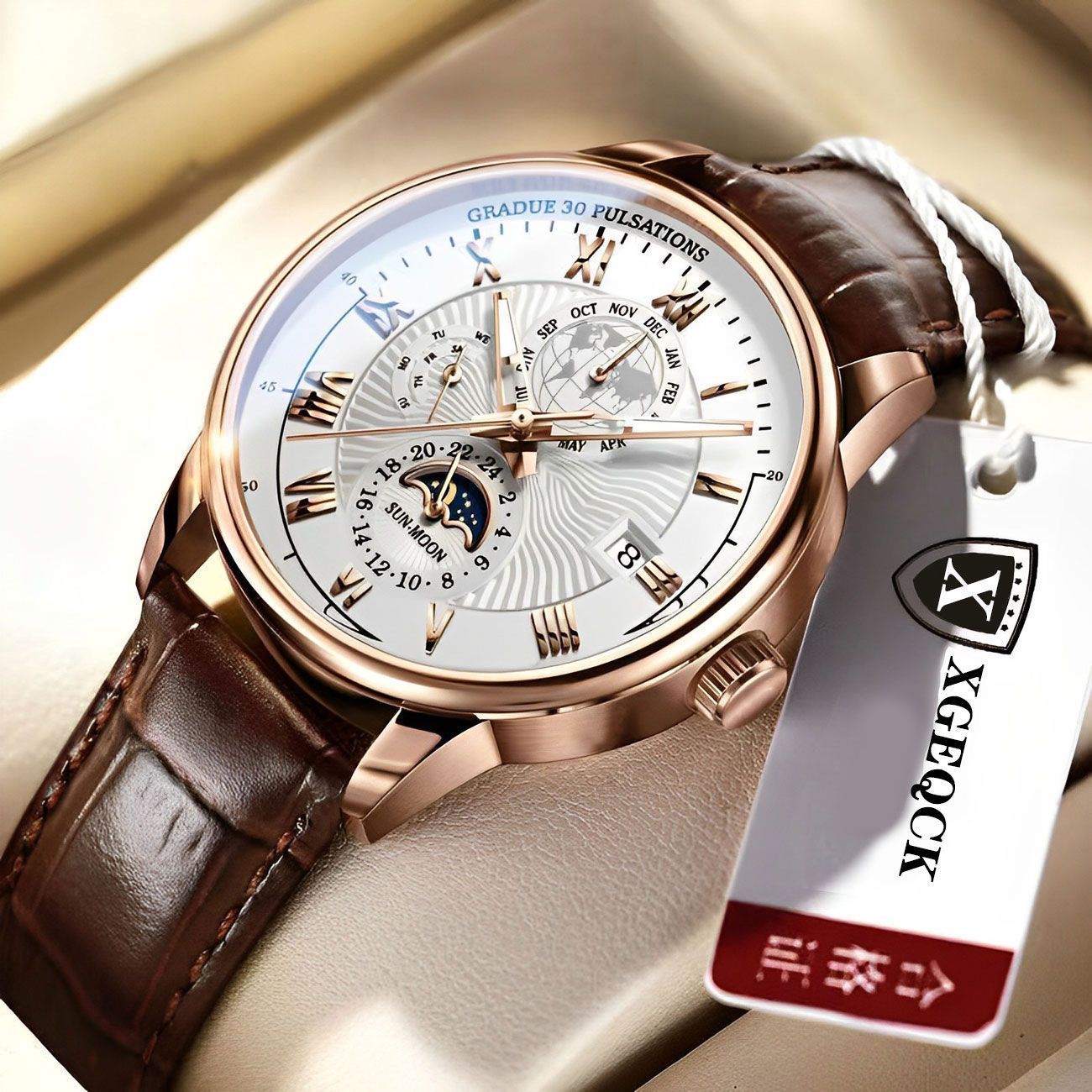 brand men's watch business high-end handsome non-mechanical watch new luminous calendar genuine leather cool boys watch Item Picture