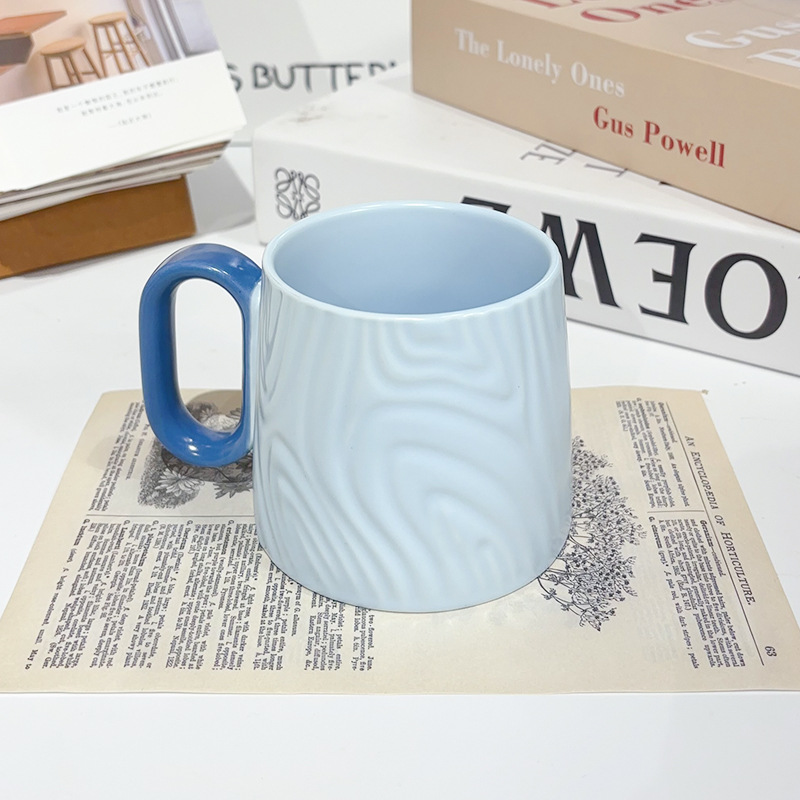 macaron ceramic cup creative wood grain mug household cute cup good-looking girl office cup breakfast cup details Picture