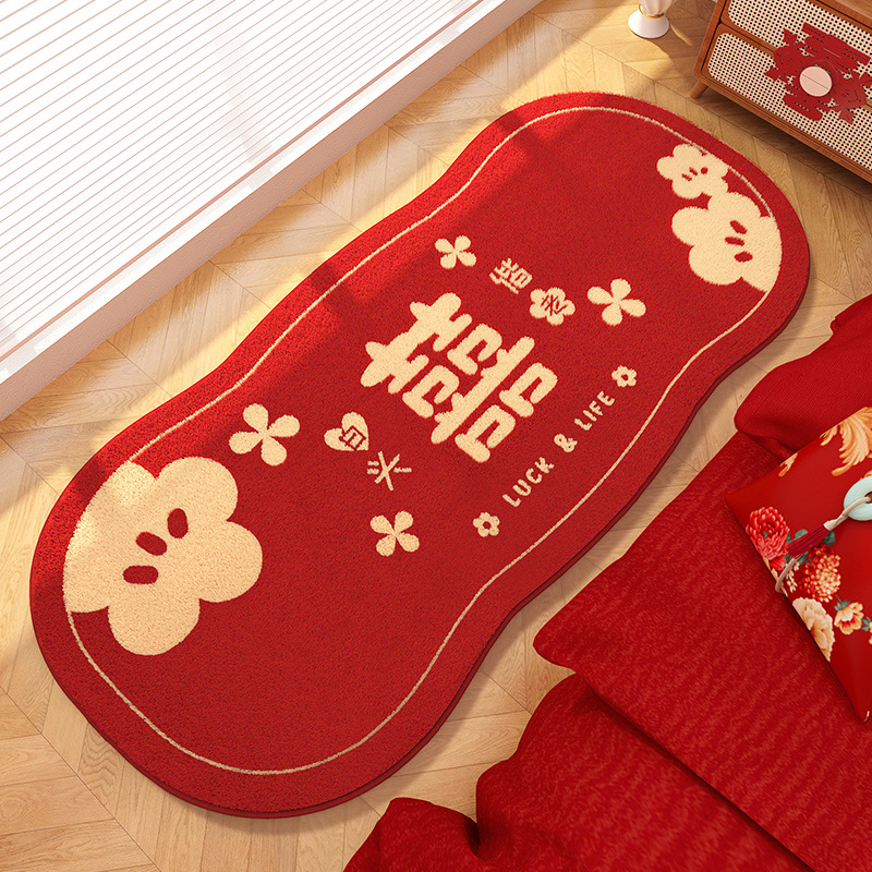 wedding wedding bedroom bed front wedding room carpet red festive thickened fleece bedside blanket non-slip floor mat Application Scenario