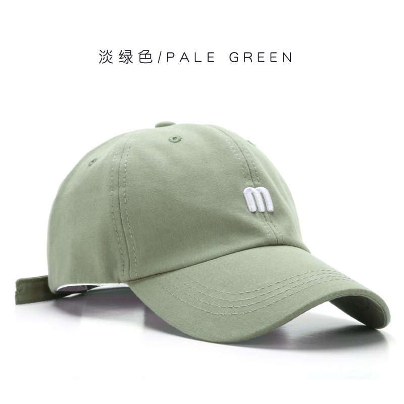 hat m letter embroidered peaked cap men's all-match curved brim cotton soft top sun hat fashion simple women's baseball cap details Picture