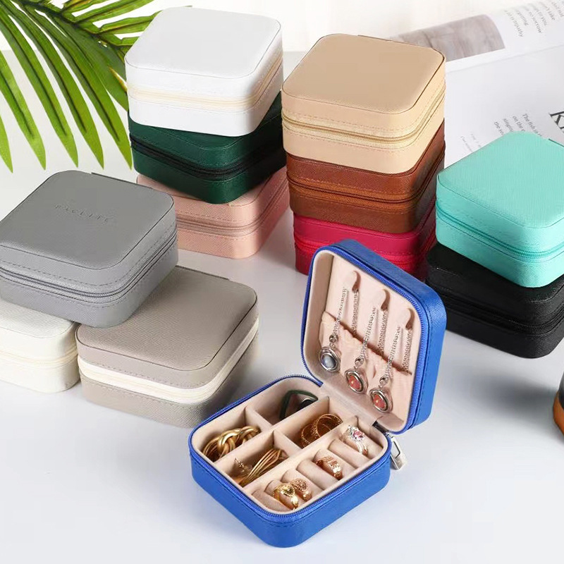 pu jewelry storage box manufacturer ear stud necklace decorative wrapper storage box household ring portable storage jewelry box details Picture