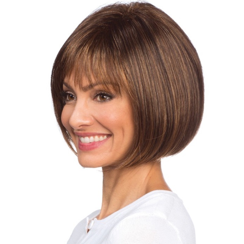 wig european and american new short hair brown hair cover air bangs temperamental popular wig factory supply one piece dropshipping Item Picture