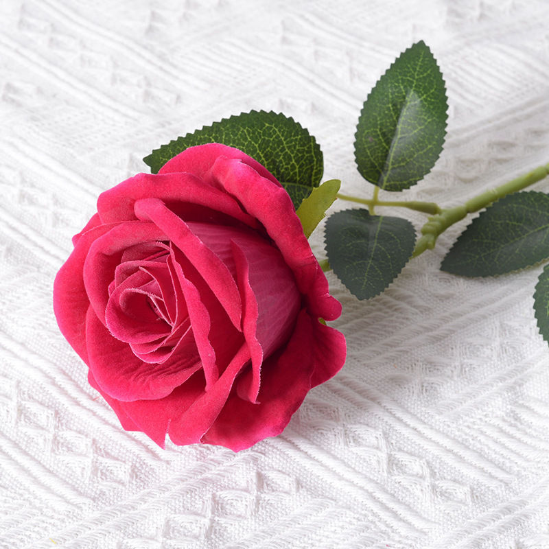 artificial flannelette rose single valentine's day home wedding decorative flowery wall hand feeling artificial flower artificial fake flower Item Picture