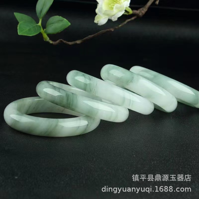 jinsi jade high ice round bar bracelet tianshan cui floating flowers flat bar xinjiang jade snow area ice cui ladies' bracelet wholesale Specification drawing