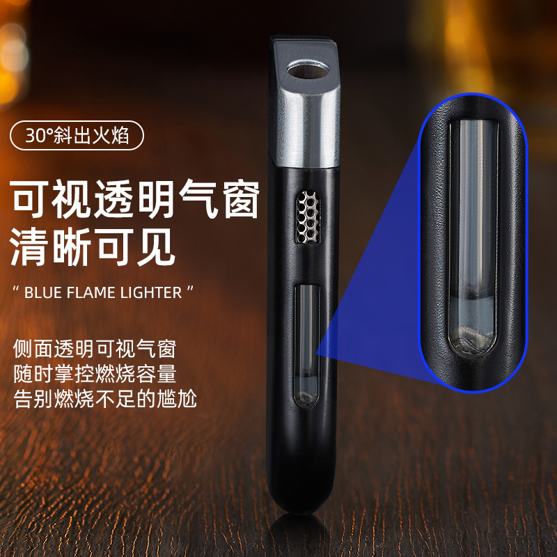 cross-border supply am7209 creative oblique fire direct punch gas lighters metal visual gas chamber windproof cigarette lighter details Picture