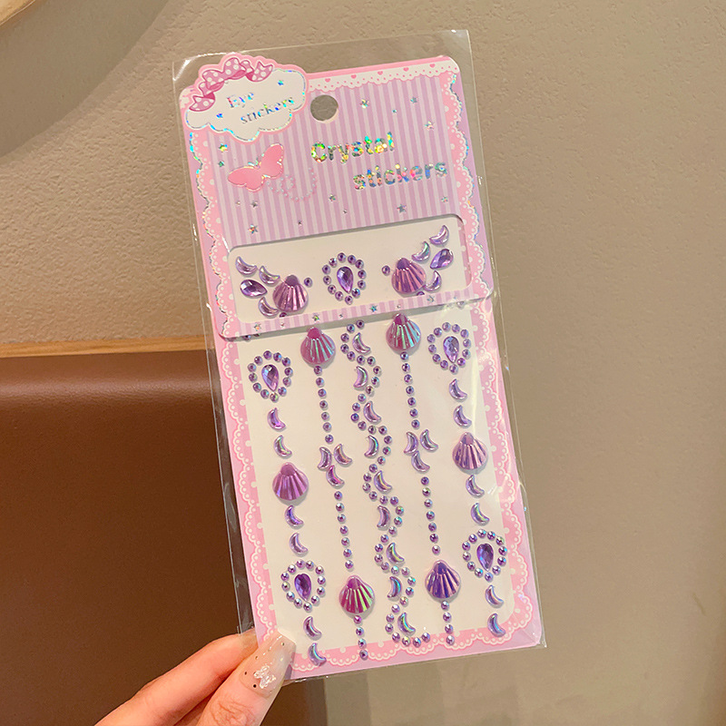 children's crystal stickers colorful pearl makeup face pasters mermaid diamond stickers little girl face sticker ornament gem full figure