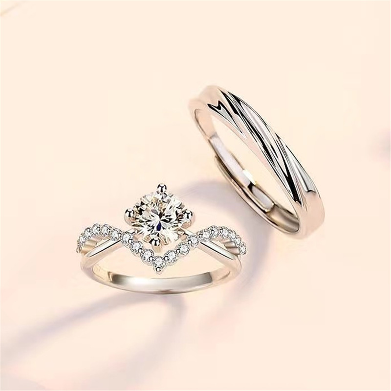 upgraded simulation wedding rings couple ring wedding diamond ring open mouth adjustable simple high sense full figure