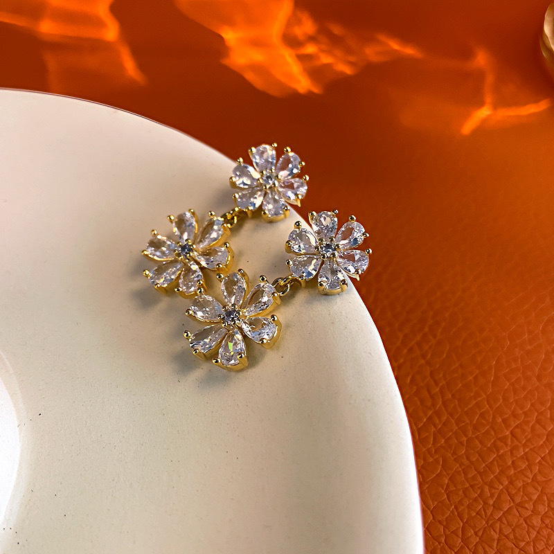 light luxury flower zircon ear studs korean fashion sweet elegance classic style earrings simple versatile personality super flash earrings full figure