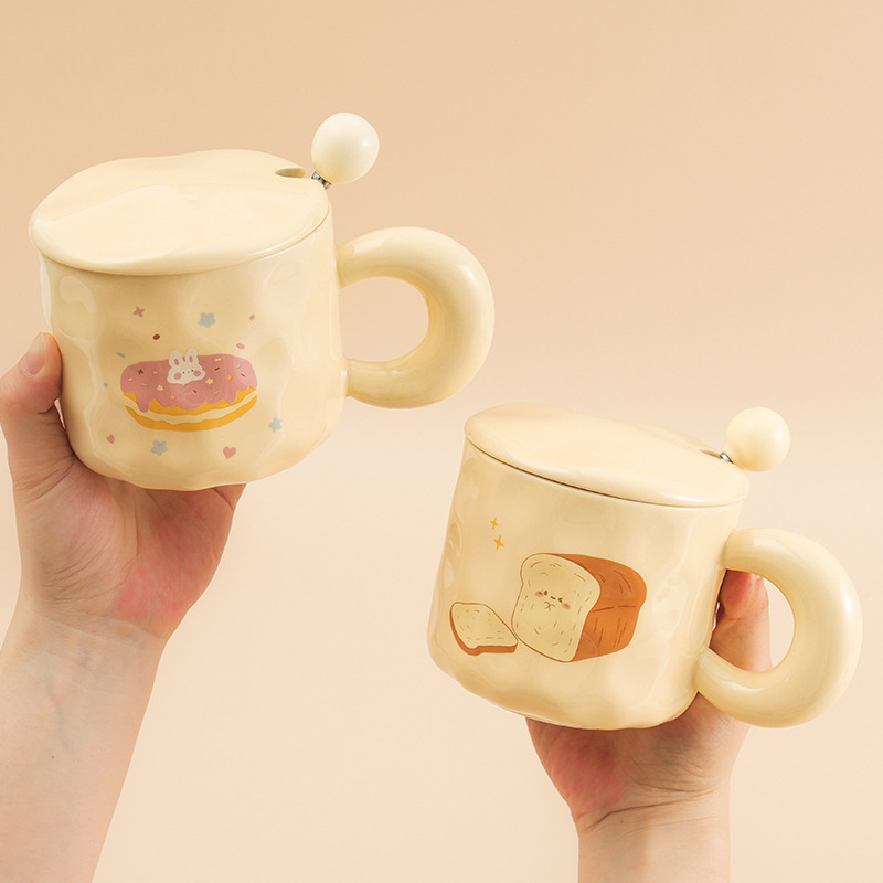 milk fufu cute ceramic cup girls good-looking mug with cover spoon dormitory couple office coffee cup details Picture