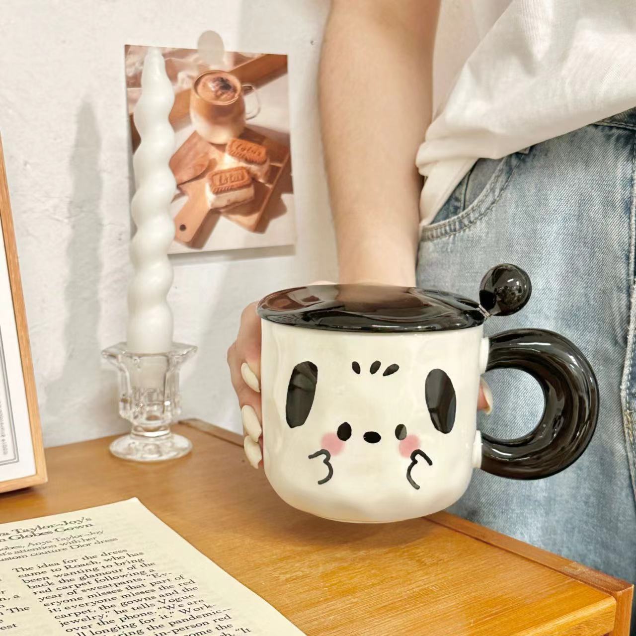 ceramic mug with cover spoon good-looking cup gift female household water cup cute couple coffee and breakfast cup Specification drawing