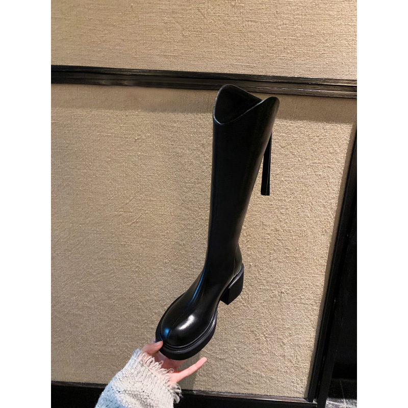 cowhide version ~ slimming v cut boots chunky heel tall knight boots women's winter genuine leather platform boots high-heeled thigh boot Application Scenario