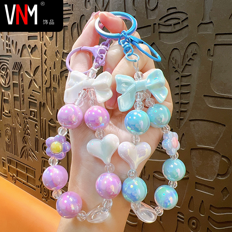 creative fresh candy color plating color beaded keychain bow love key chain bag small pendant supply full figure