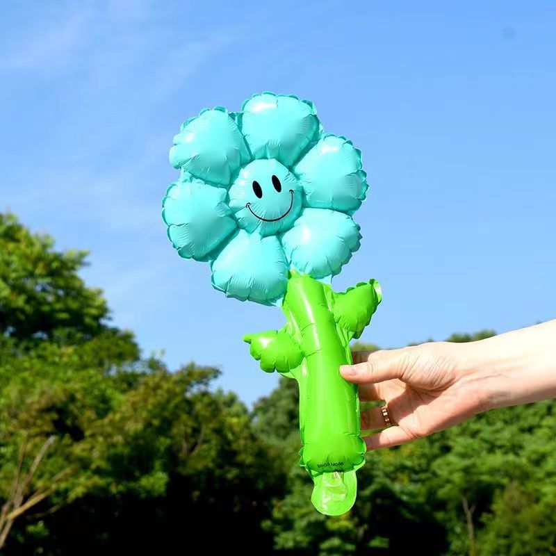 smiling face little daisy sunflower hand-held bar flower balloon children's birthday decoration kindergarten reward promotional gifts Specification drawing