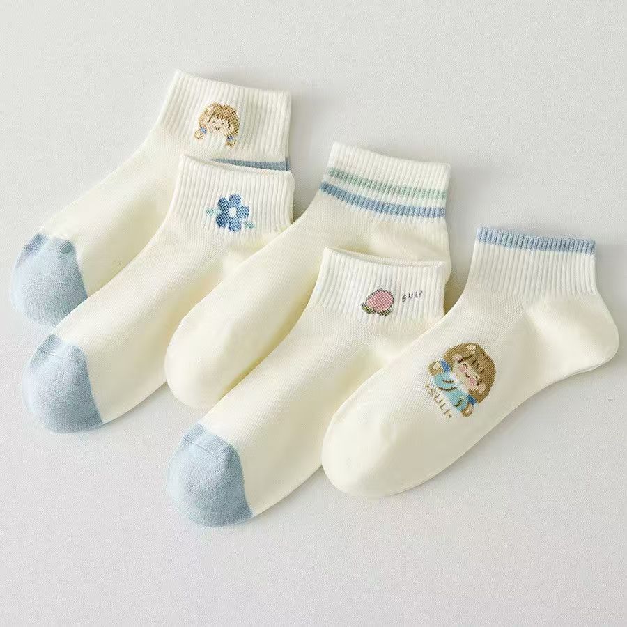zhuji socks women's summer thin disposable socks ankle socks women's breathable mesh little bear cartoon socks daily disposable Specification drawing