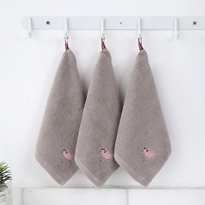100% pure cotton 32-strand small square towel 25*25 cartoon embroidered plain hook children's square towel kindergarten baby towel Item Picture