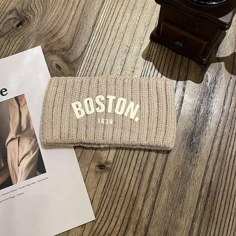 autumn and winter sports knitted hair band sweat-absorbent letter headband forehead protection thermal headgear headband female wide brim confinement headscarf Application Scenario