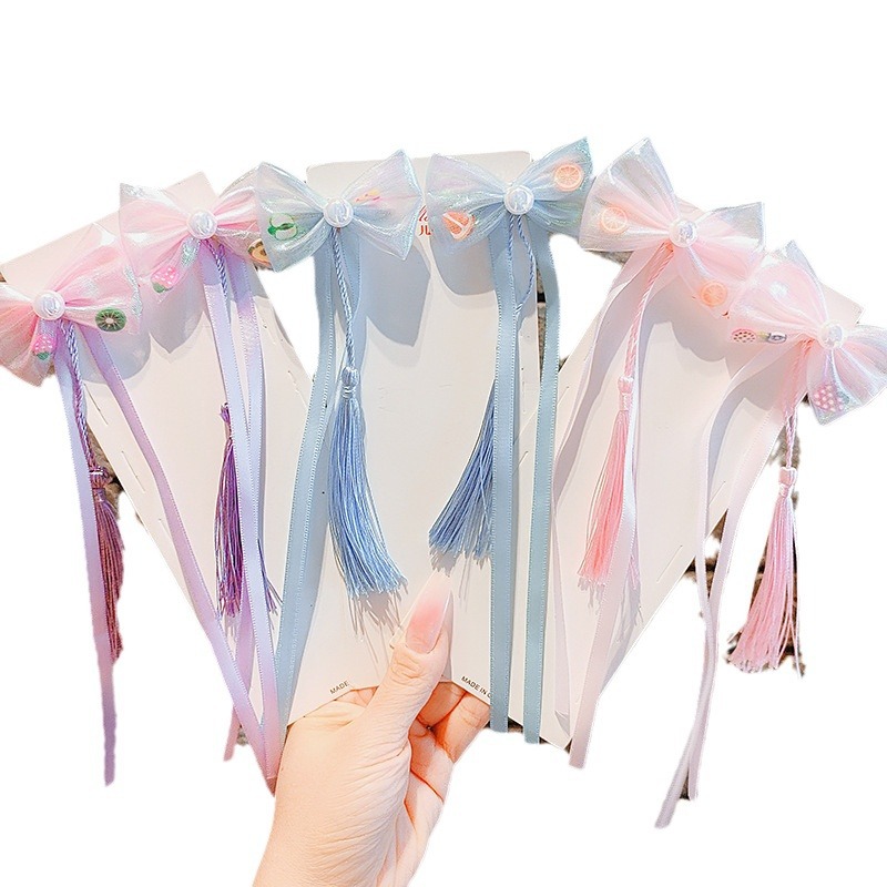 internet celebrity little princess antique bow ribbon hairpin children little girl hanfu purple hairpin girls hair accessories Item Picture