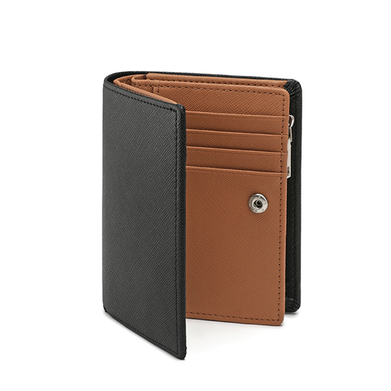 cross-border new arrival 2023 men's new zipper short wallet multiple card slots fashion vertical mini snap coin purse Specification drawing