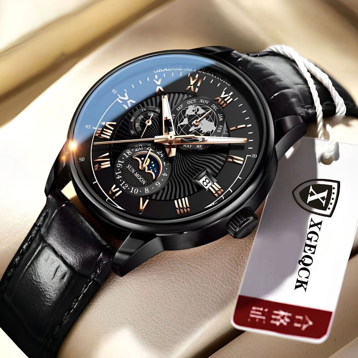 brand men's watch business high-end handsome non-mechanical watch new luminous calendar genuine leather cool boys watch Specification drawing