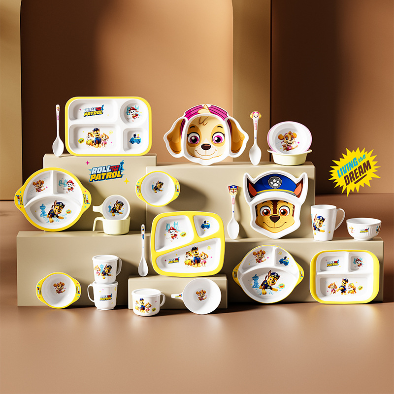 paw patrol tableware household baby infant solid food bowl baby eating grid plate children's bowl spoon with handle details Picture
