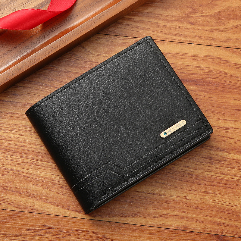 new men's wallet men's short wallet fashion casual lychee pattern soft leather wallet multiple card slots large capacity small wallet Specification drawing