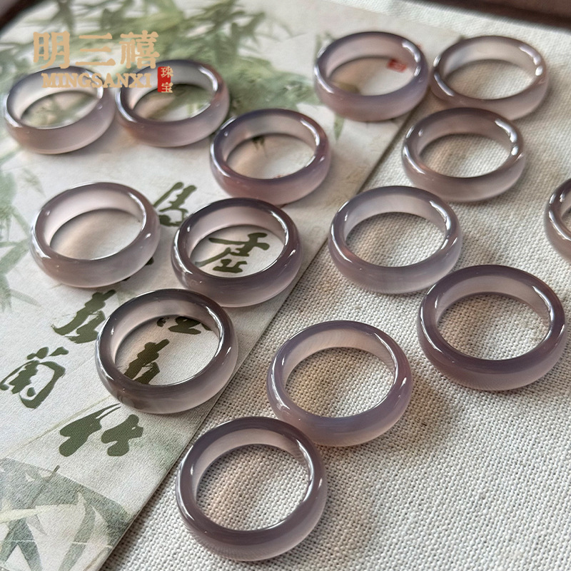 ice-like white chalcedony natural brazil agate ring ring shank handheld flexible ring jade chalcedony ring couple rings jade wholesale full figure
