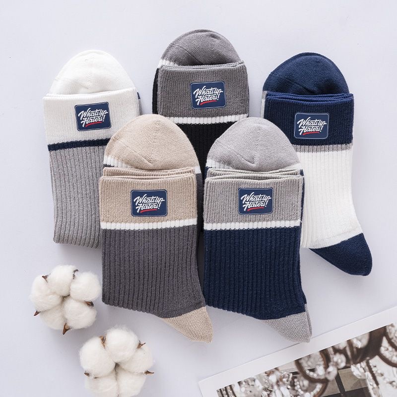 men's socks sweat-absorbent breathable spring and summer cotton middle tube socks comfortable long socks versatile socks color matching casual men's socks details Picture