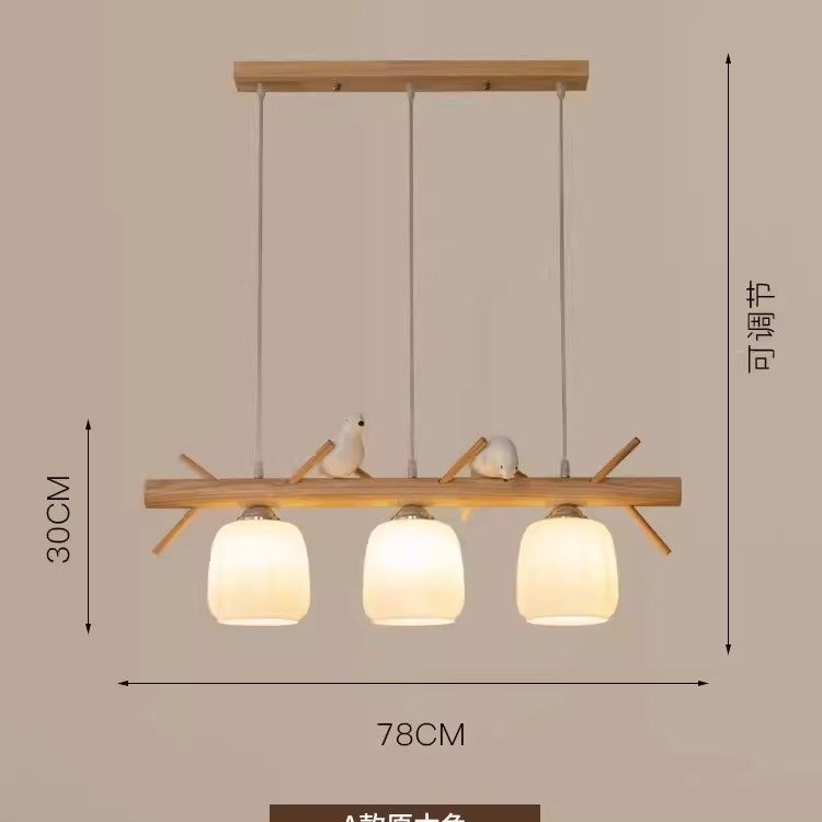 japanese-style household solid wood restaurant chandelier nordic simple dining room bar personality log style led bird lamp Item Picture
